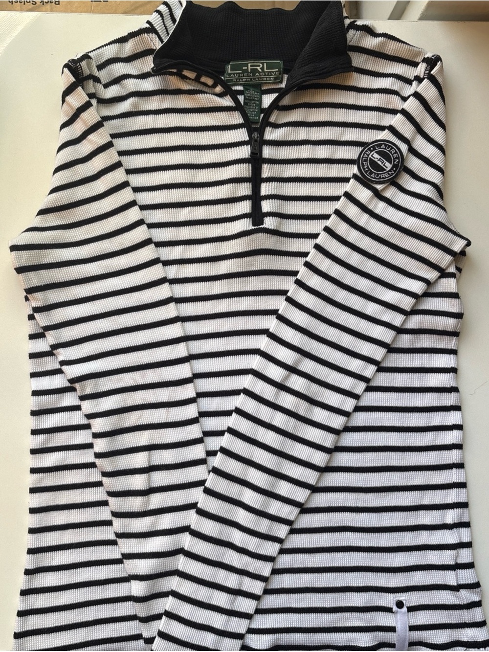 Ralph Lauren Black & White Striped Long-Sleeve Quarter-Zip Top